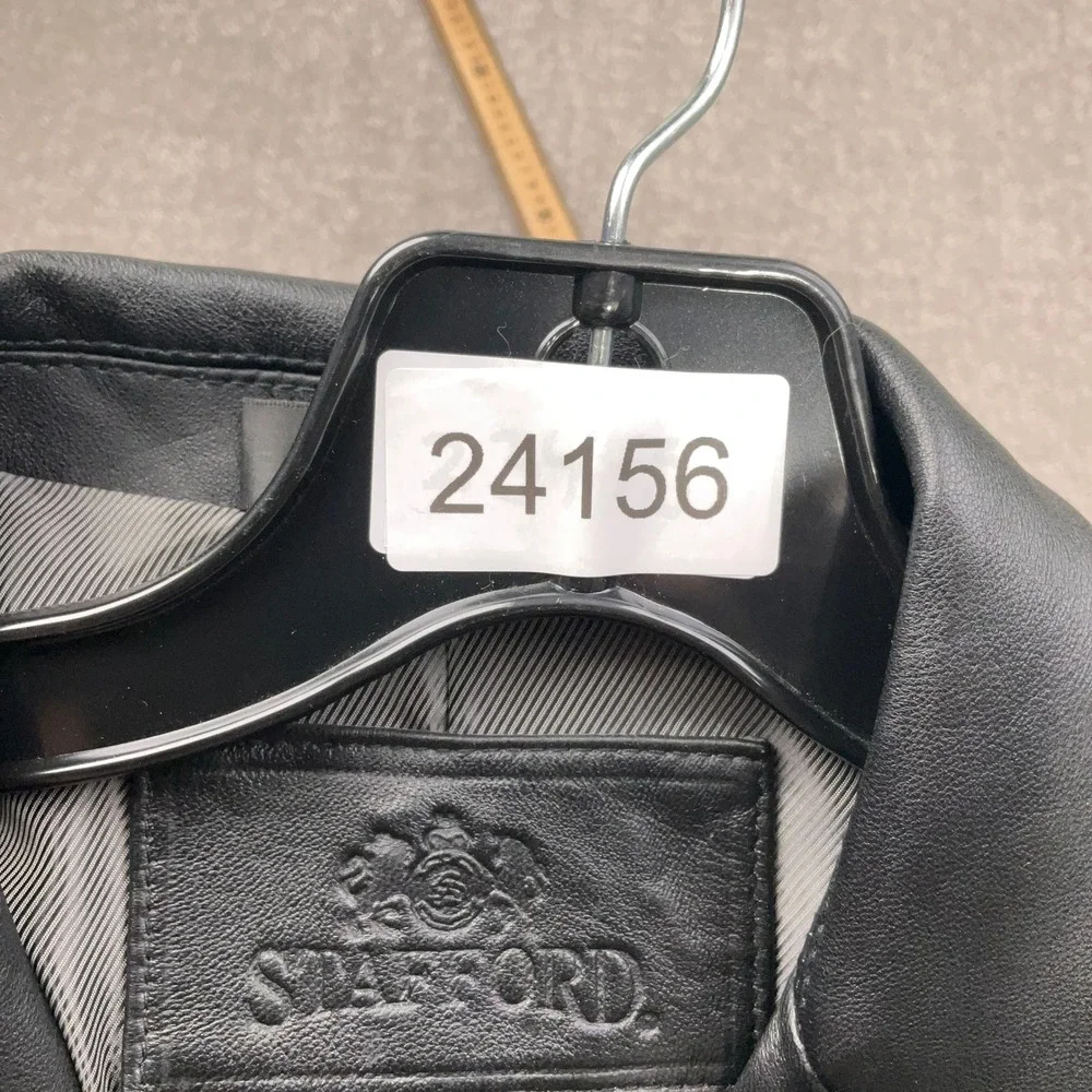 Stafford‎ Leather Blazer Mens Medium Black 3 Button Luxury Matrix Goth Jacket